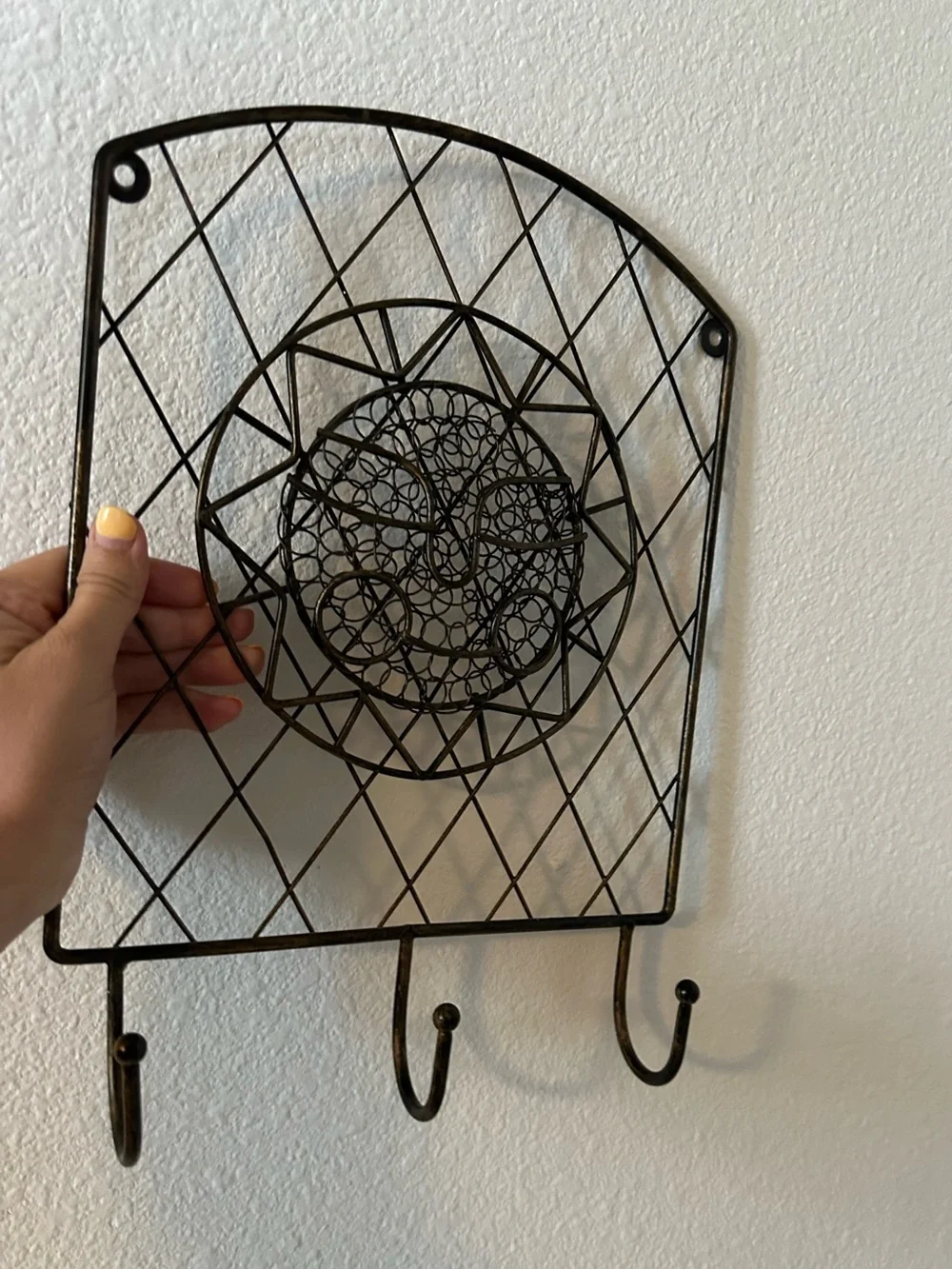 Rustic Style wrought iron Metal Wall 3 Key Hooks. Intricate celestial sun face